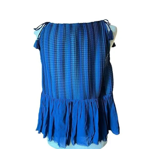 Akemi + Kin Anthropologie Women's XS Blue Pleated Tassel Tank Top Sleeveless - Picture 4 of 7